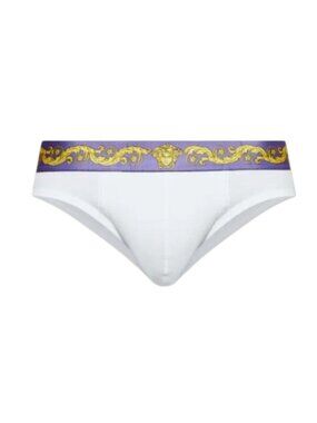 Versace Barocco Medusa Print Cotton Jersey Briefs White XXL 7 NIB Authentic